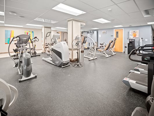 Interior of a gym with fitness equipment
