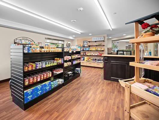 A well-organized grocery area in the facility