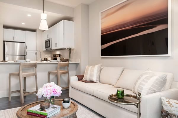 Bright living room in a senior living facility