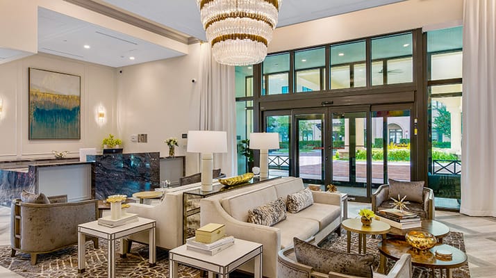 Bright lobby with modern furnishings and natural light