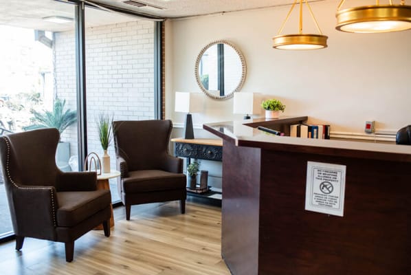 Reception area with seating and decor