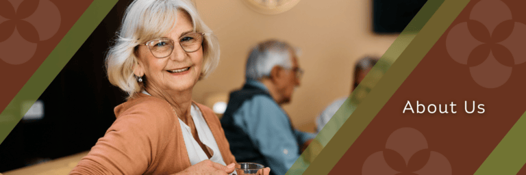 Senior resident enjoying time with friends in a common area