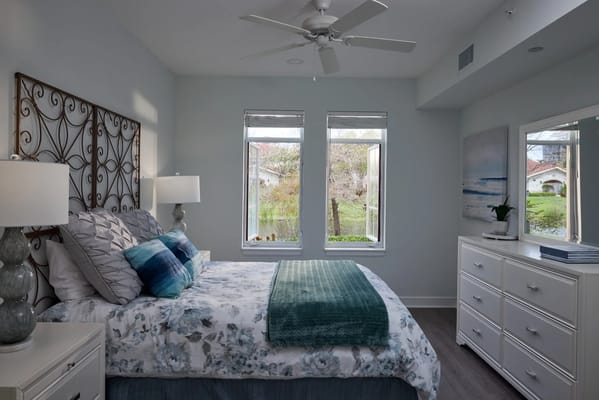 Bright and inviting bedroom in assisted living facility