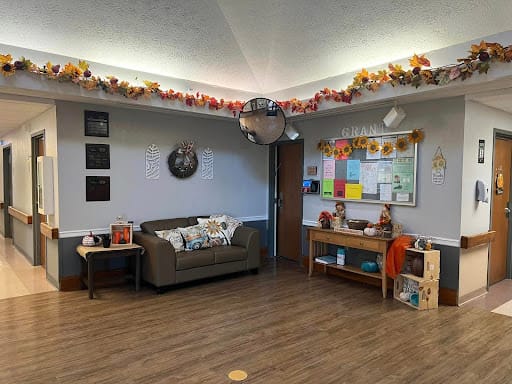 Cozy common area with seasonal decorations