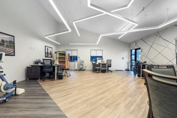 Bright, spacious activity room with modern furnishings