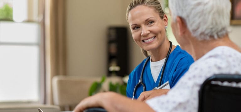 Healthcare professional interacting with a resident