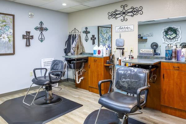 Interior view of a hair salon in the facility