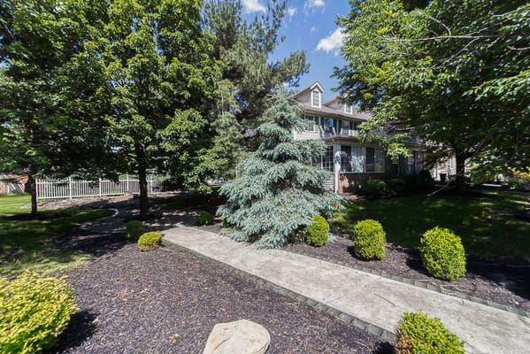 Pathway through landscaped outdoor area near the facility