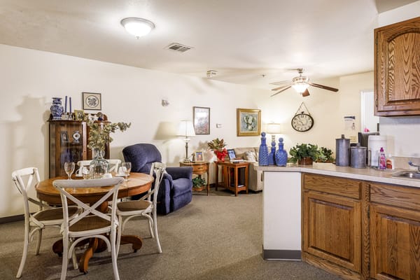 Cozy common area with seating and dining table