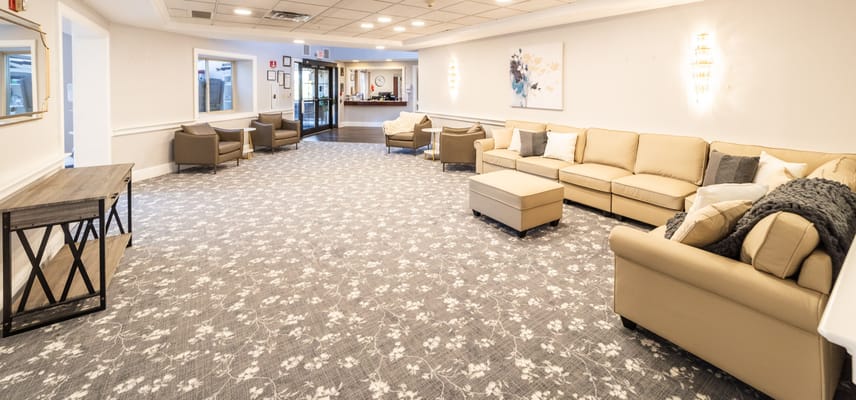 Bright interior lounge area with seating