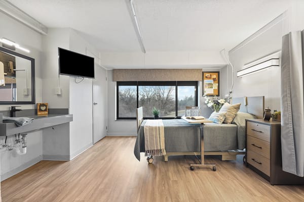 A bright and modern resident room with a view