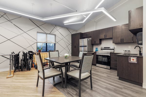 Modern kitchen area in a senior living facility