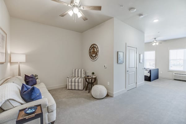 Bright interior living space in a senior facility