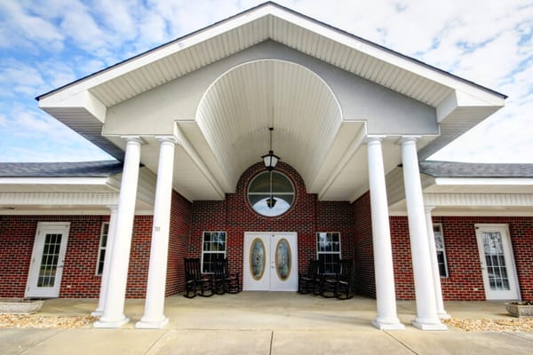 Exterior view of Branchwater Village entrance with columns