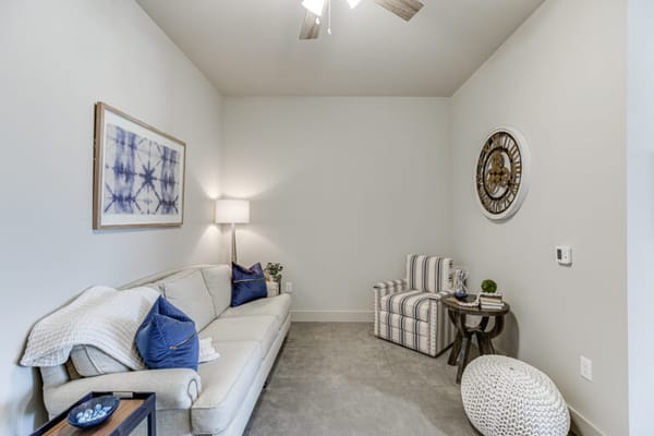 Cozy interior of a resident living room with decoration