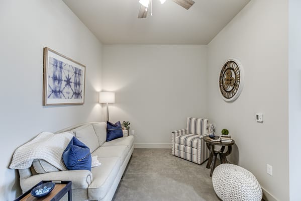 Cozy interior of a resident living room with decoration