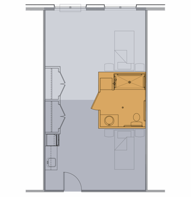 Architectural floor plan of a resident room layout