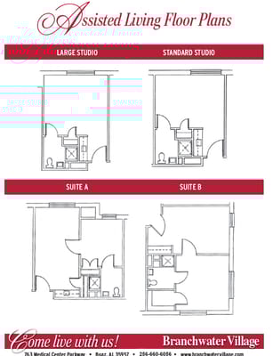 Architectural floor plan of assisted living units