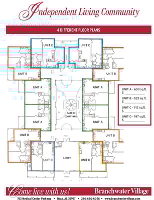 Floor plan layout of independent living community