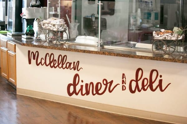 Interior view of McClellan diner and deli sign