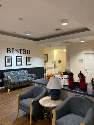 Interior view of a bistro area with seating