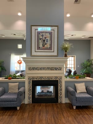 Cozy common area with fireplace and seating