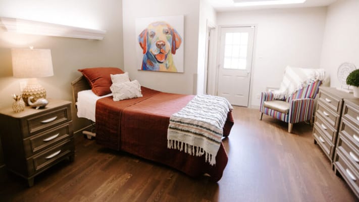 Cozy resident room with colorful decor and furniture