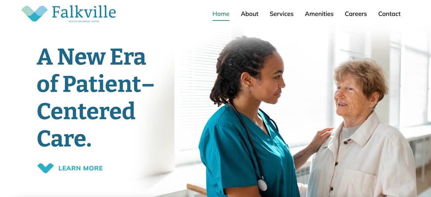 Nurse assisting a resident in a well-lit interior