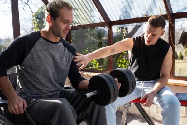 Residents engaging in rehabilitation exercises in an indoor space