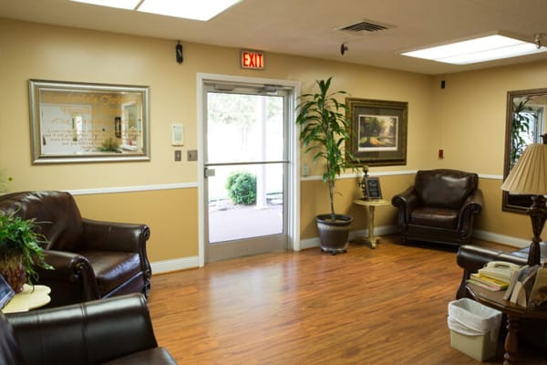 Interior lounge area with seating and decor
