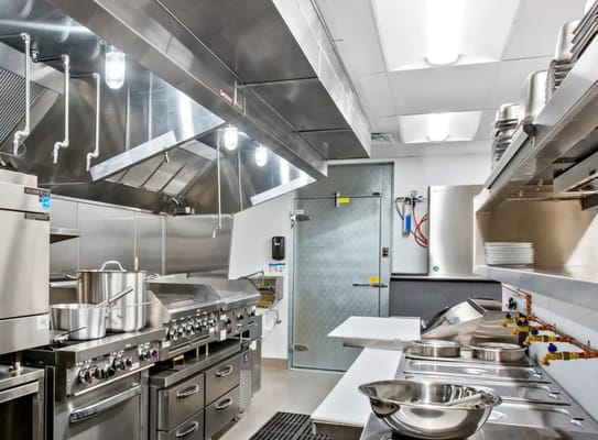 Well-equipped commercial kitchen in a senior living facility