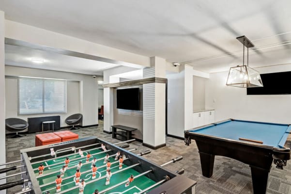 Interior view of a common recreational area with games