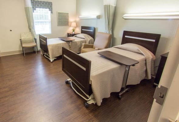 Interior view of a shared resident room with two beds