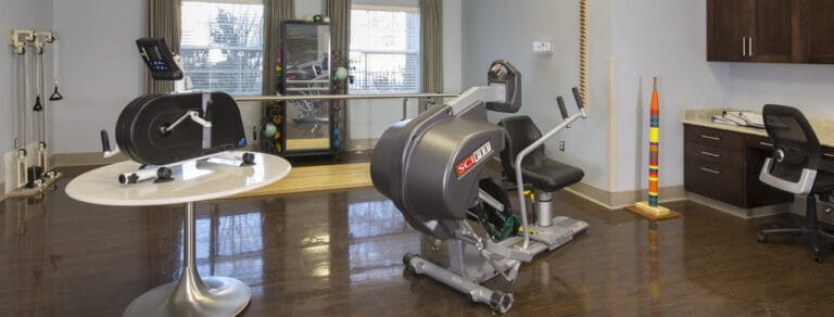 Rehabilitation gym with exercise equipment