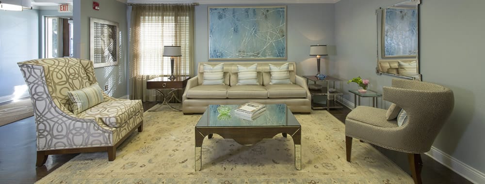 Stylish common area with comfortable seating and artwork