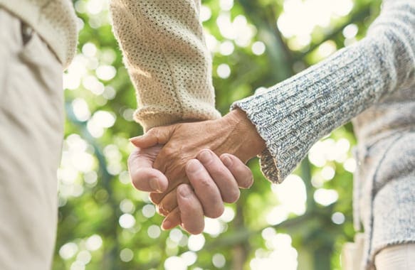 Close-up of two hands holding each other in nature