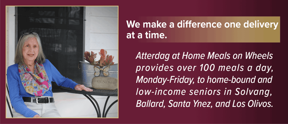 A senior volunteer delivering meals with a smile