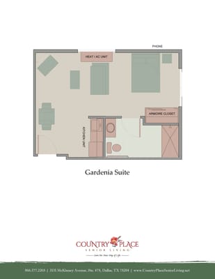 Floor plan of the Gardenia Suite at Country Place Assisted Living