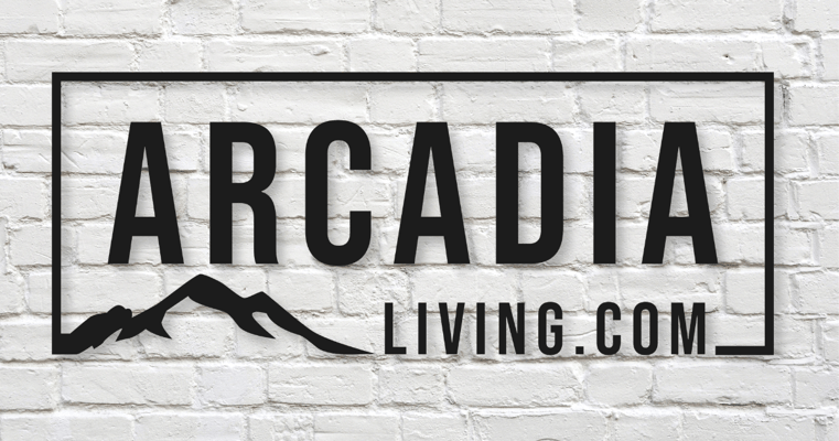 Logo of Arcadia Living on a textured background