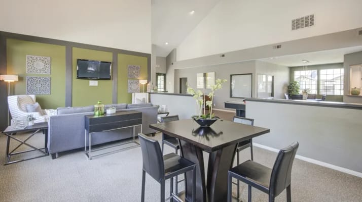 Interior view of a welcoming common area with seating