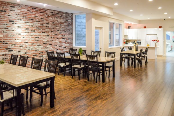 Interior dining area with tables and chairs