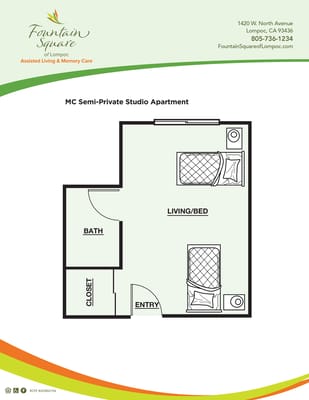 Floor plan of a semi-private studio apartment