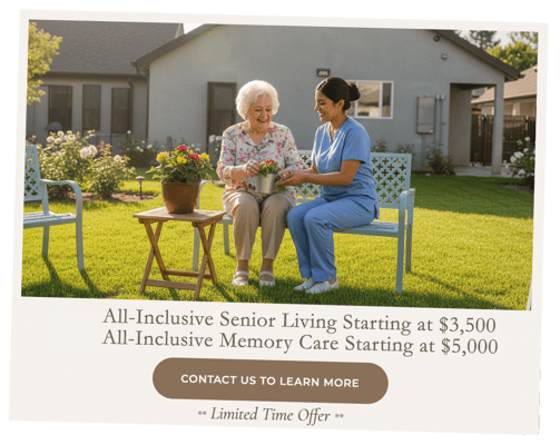 A caregiver assisting a senior in a garden setting
