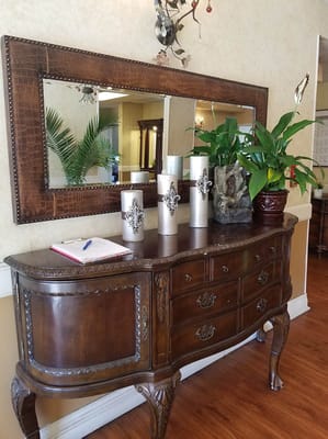 Decorative furniture piece with plants in the lobby