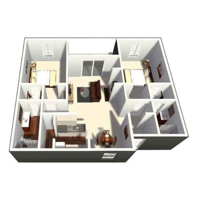 Architectural floor plan of a senior living unit