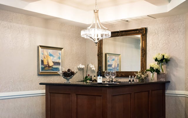 Elegant lobby area with a reception desk and decor