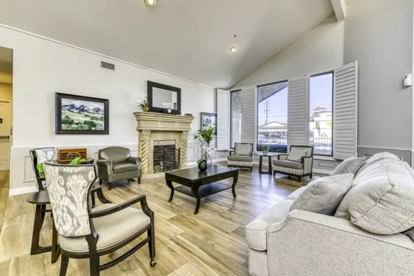 Bright and inviting common area with seating