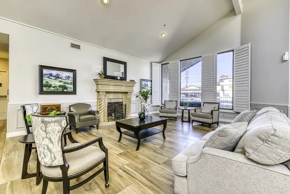 Bright and inviting common area with seating