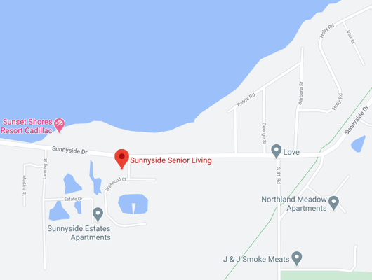 Map view showing the location of Sunnyside Senior Living