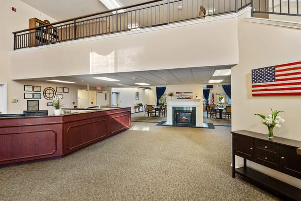 Interior view of the common area with a reception desk